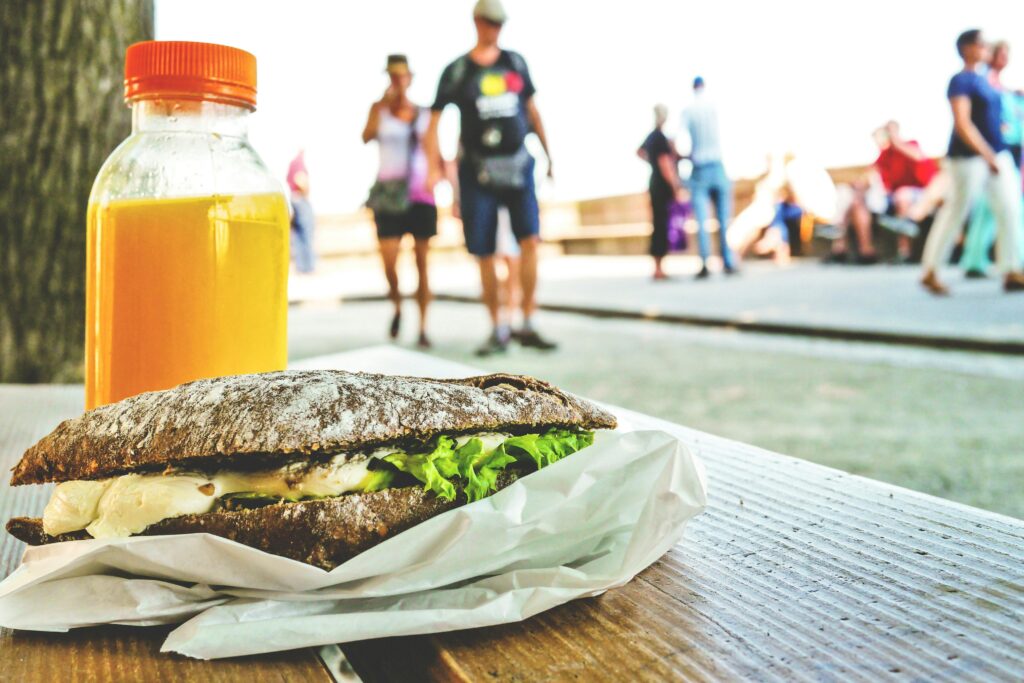 A person eating a light, healthy meal at the office or while traveling